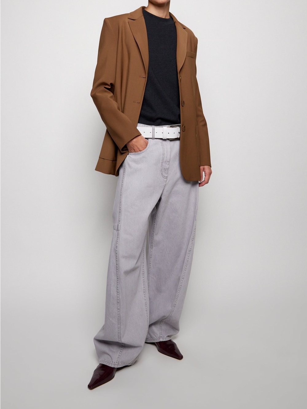 Tibi Brown Single-Breasted Blazer